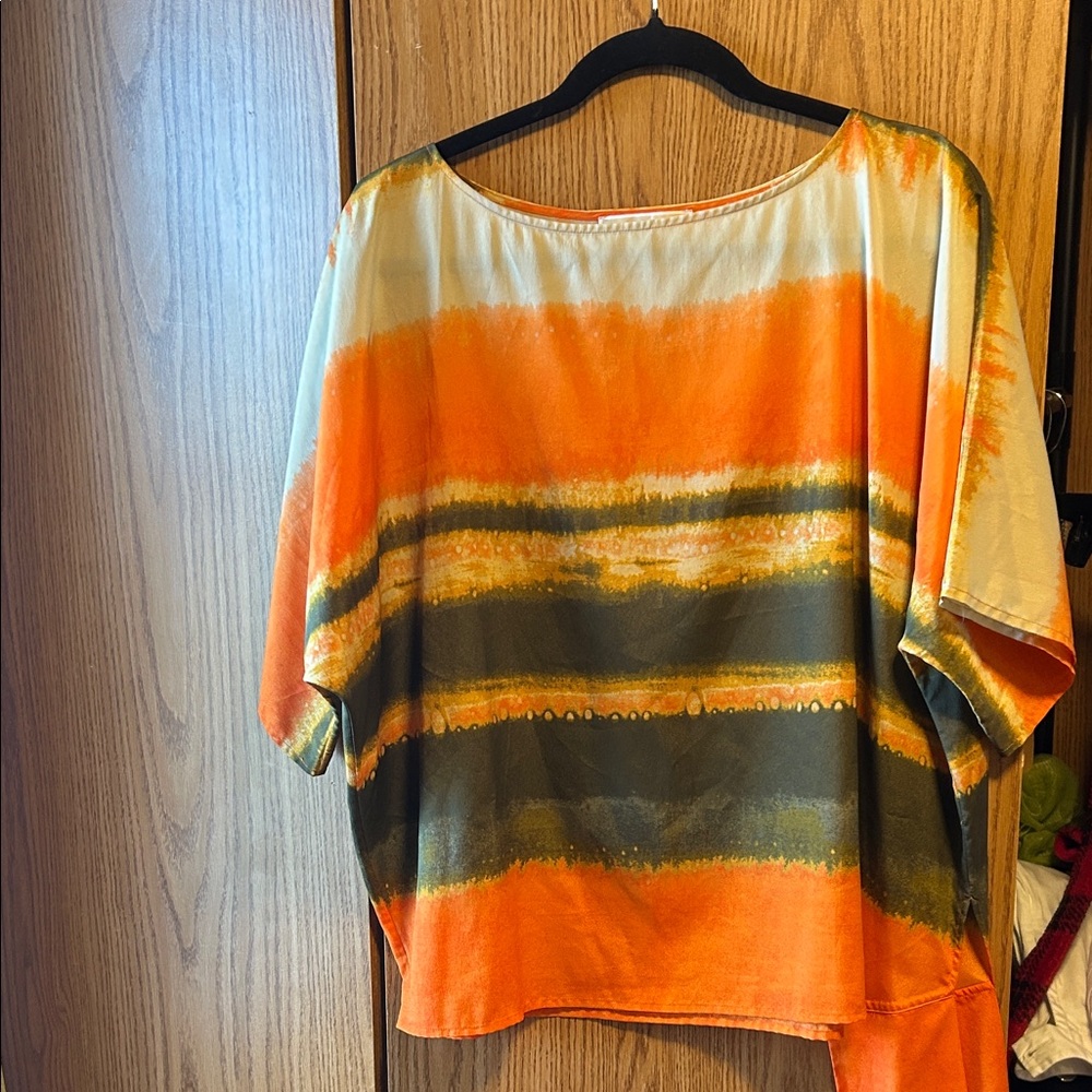 Michael Kors Vibrant Orange tan and brown top with tie on one side